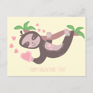 Happy Valentine's Day Sloth Hearts Illustration Postcard
