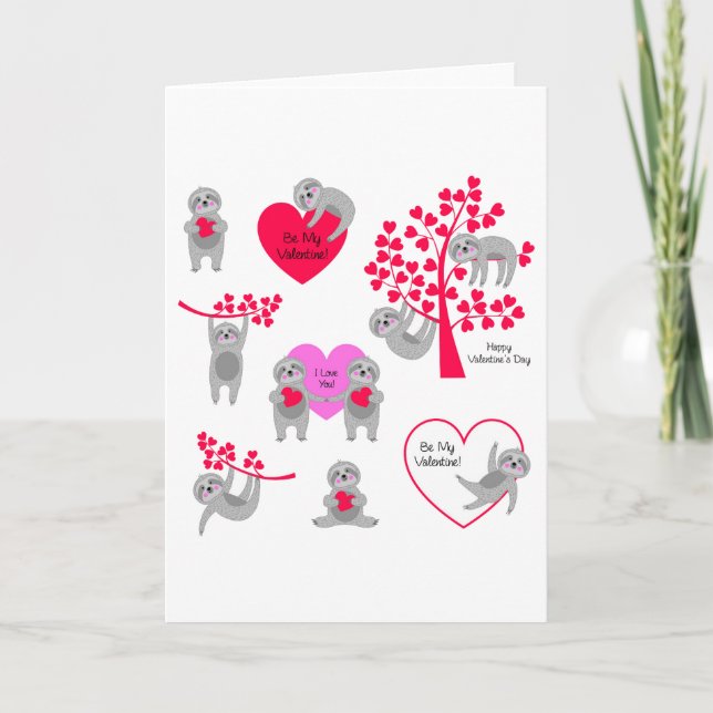 Happy Valentine's Day Sloth Holiday Card (Front)