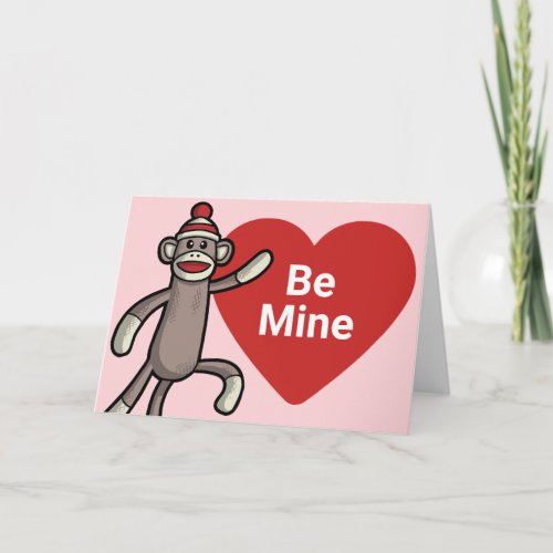 Happy Valentines Day  Sock Monkey  Be MIne Card