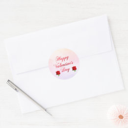 Happy Valentine's Day Soft Pastel Red Roses Classic Round Sticker