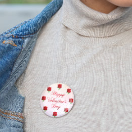 Happy Valentine's Day Soft Pastel Red Roses Party Button