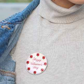 Happy Valentine's Day Soft Pastel Red Roses Party Button