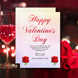 Happy Valentine's Day Soft Pastel Red Roses Party Invitation