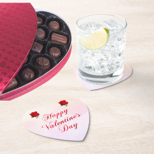 Happy Valentine's Day Soft Pastel Red Roses Party Paper Coaster