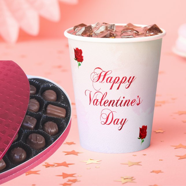 Happy Valentine's Day Soft Pastel Red Roses Party Paper Cups (Happy Valentine's Day Soft Pastel Red Roses Party Paper Cups)