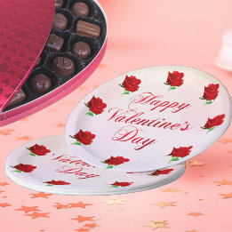 Happy Valentine's Day Soft Pastel Red Roses Party Paper Plates