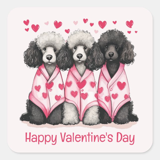 Happy Valentines Day Standard Poodle Dogs Square Sticker (Front)