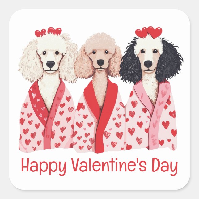 Happy Valentines Day Standard Poodle Dogs Square Sticker (Front)