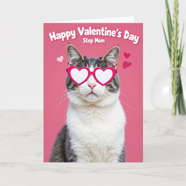 Happy Valentines Day Step Mom Cat Card (Front)