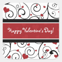 Happy Valentine's Day Stickers Hearts and Swirls