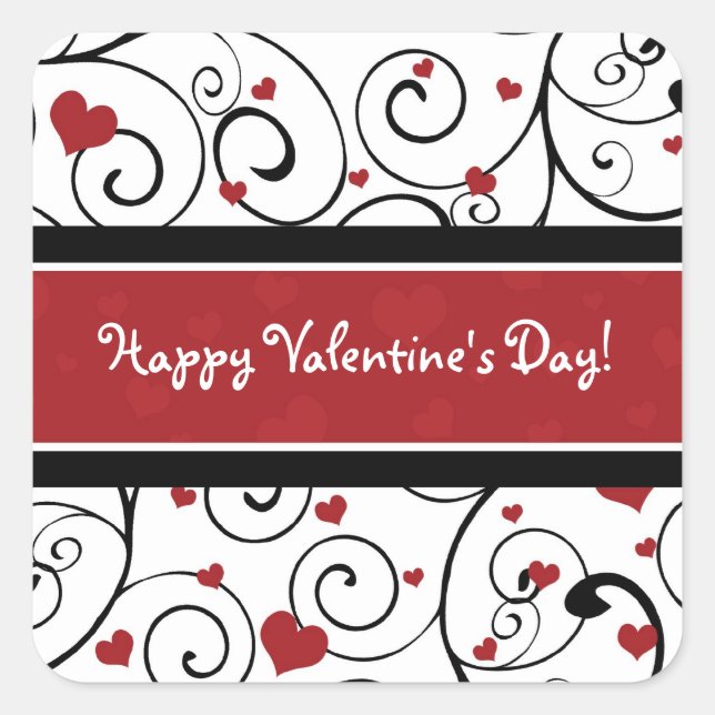 Happy Valentine's Day Stickers Hearts and Swirls (Front)