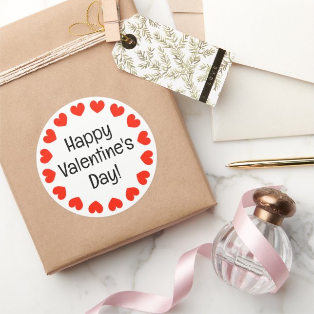 Happy Valentine's Day stickers with red hearts (Gifting)