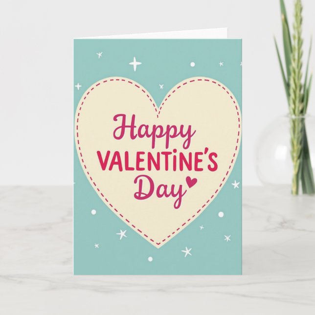 Happy Valentines Day Stitched Heart Card (Front)