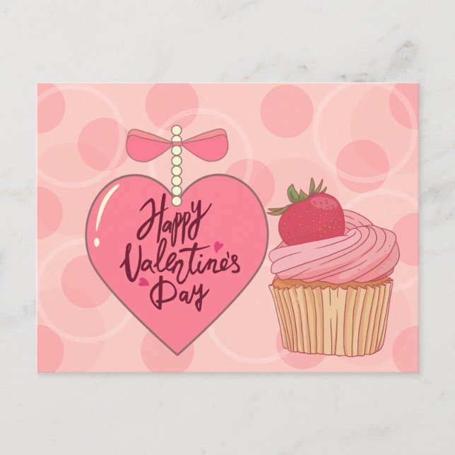 Happy Valentine's Day Strawberry Cupcake Postcard (Front)