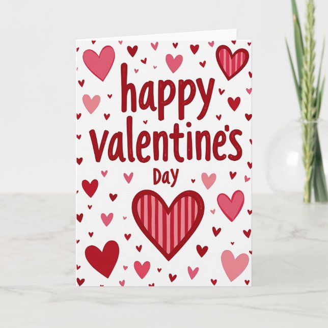 Happy Valentines Day Striped Heart Card (Front)