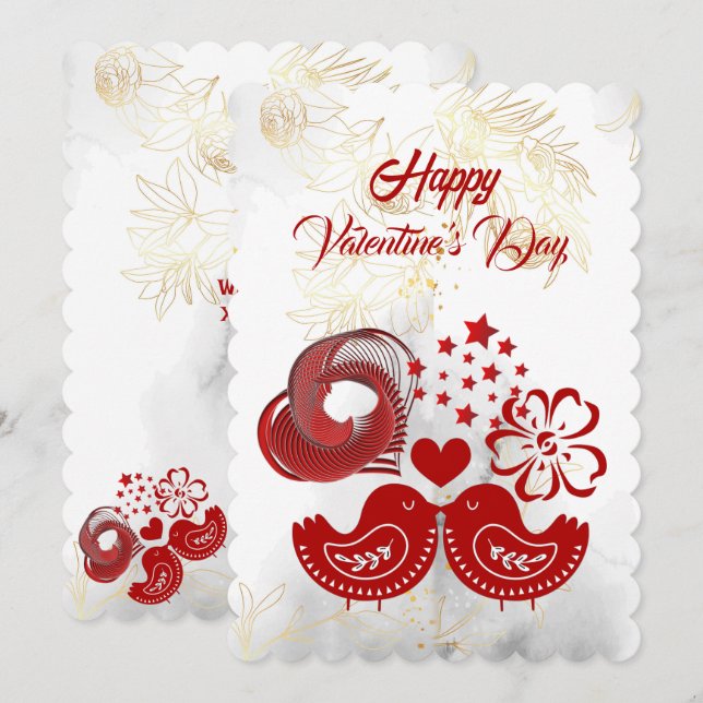 Happy Valentines Day Sweeping Heart Love Bird Card (Front/Back)