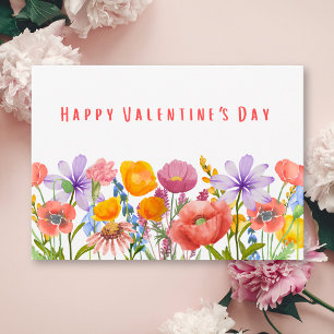 Happy Valentines Day - Sweet Floral Flowers & Love Note Card