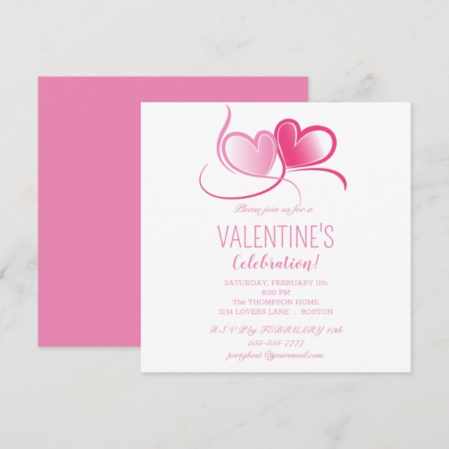 Happy Valentine's Day, sweet pink hearts,  Invitat Invitation (Front/Back)