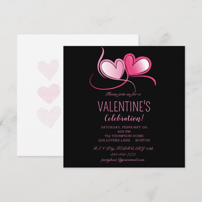 Happy Valentine's Day, sweet pink hearts,  Invitat Invitation (Front/Back)