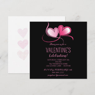 Happy Valentine's Day, sweet pink hearts,  Invitat Invitation