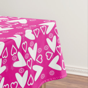 Happy Valentine's Day Tablecloth Pink White Hearts