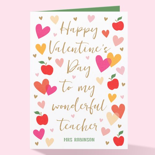 Happy Valentines Day Teacher Hearts Apple Folded Card