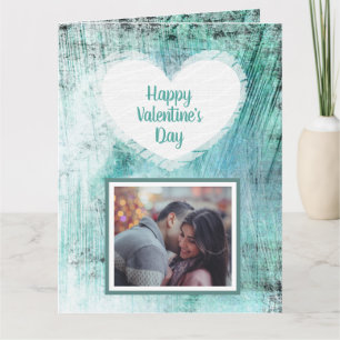 Happy Valentine's Day teal and blue Photo Card