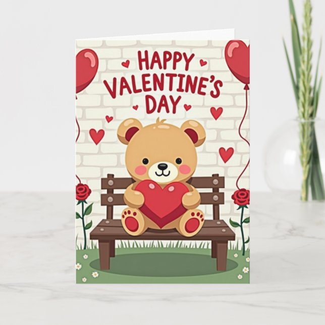 Happy Valentines Day Teddy Bear Card (Front)