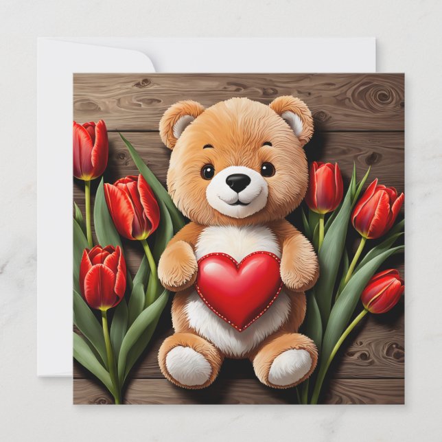 Happy Valentine's Day Teddy Bear Holiday Card (Front)