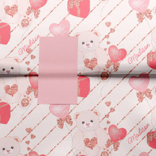 Happy Valentine's Day Teddy Bear Pattern on Pink Tissue Paper