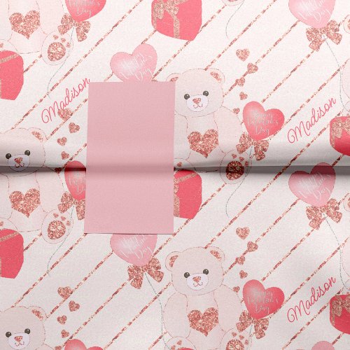 Happy Valentines Day Teddy Bear Pattern on Pink Tissue Paper