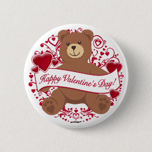 Happy Valentine's Day! Teddy Bear Pinback Button