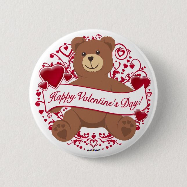 Happy Valentine's Day! Teddy Bear Pinback Button (Front)
