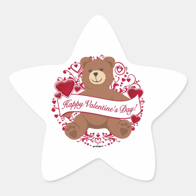 Happy Valentine's Day! Teddy Bear Star Sticker (Front)