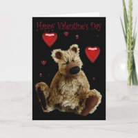 Happy Valentines Day Teddy Bear with Hearts Holiday Card