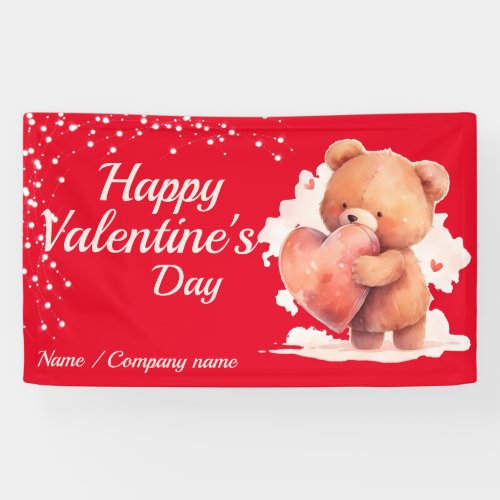 Happy Valentines Day Teddy Heart Red Banner