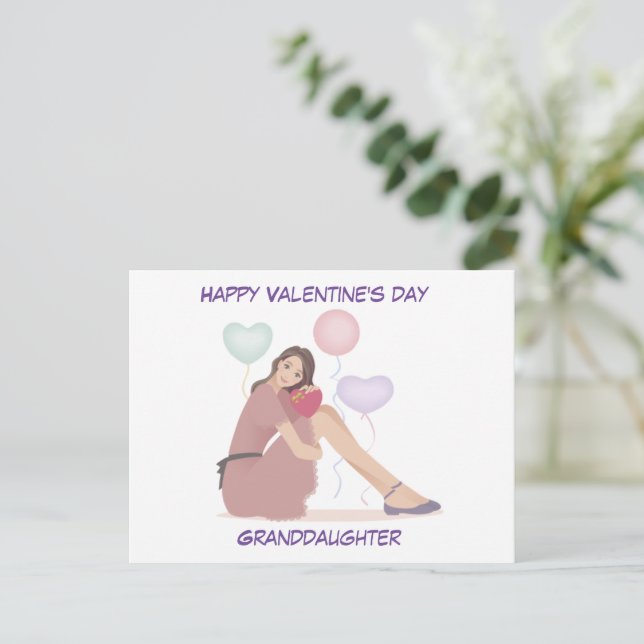 Happy Valentine's Day Teen Granddaughter Postcard (Standing Front)