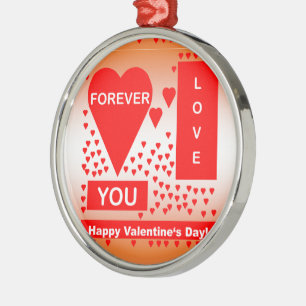 Happy Valentine's Day Text Forever Love Hearts Red Metal Ornament