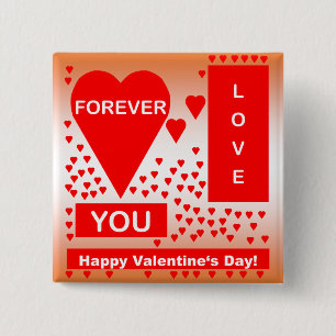 Happy Valentine's Day Text Forever Love Hearts Red Pinback Button