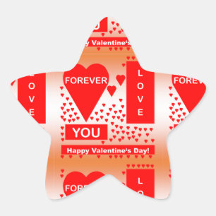 Happy Valentine's Day Text Forever Love Hearts Red Star Sticker