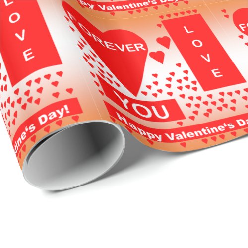 Happy Valentines Day Text Forever Love Hearts Red Wrapping Paper