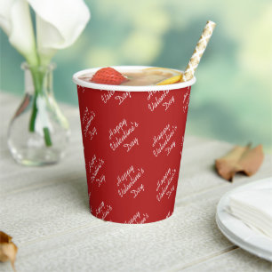 Happy Valentines Day Text Pattern Stylish Paper Cups