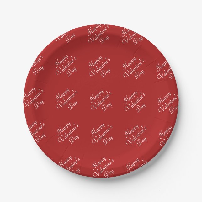Happy Valentines Day Text Pattern Stylish Round Paper Plates (Front)
