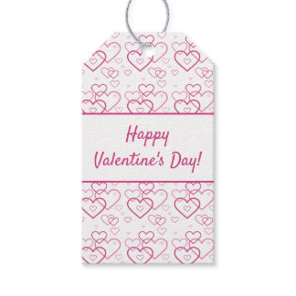 Happy Valentine's Day Text &amp; Pink Hearts Pattern Gift Tags
