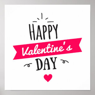 Happy Valentine's day text with pink heart Poster