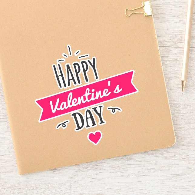 Happy Valentine's day text with pink heart Sticker (Notebook)