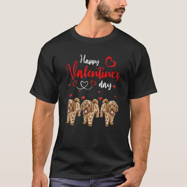 Happy Valentine's Day Three Cute Cockapoo Dogs Lov T-Shirt (Front)