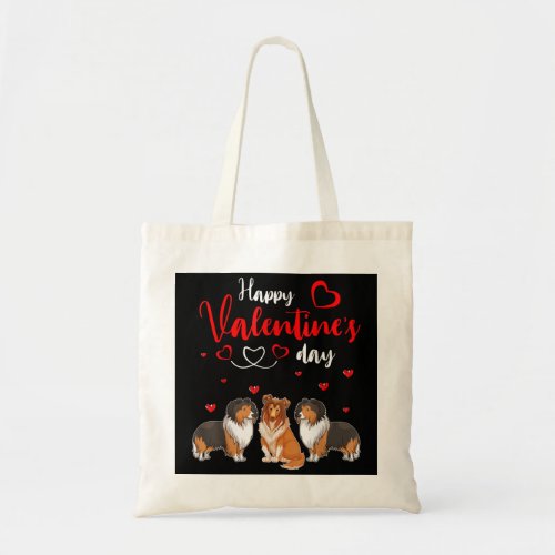 Happy Valentines Day Three Cute Sheltie Dogs Love Tote Bag