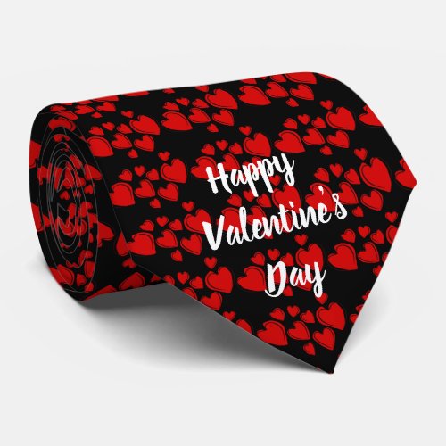 Happy Valentines Day Tie with Red Hearts