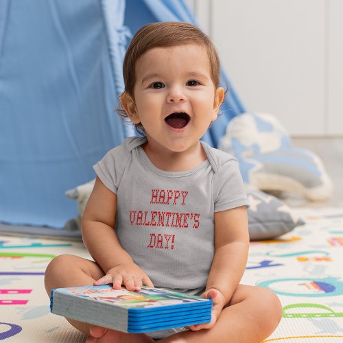 Happy Valentines Day Tiny Heart Shaped Font Baby Bodysuit